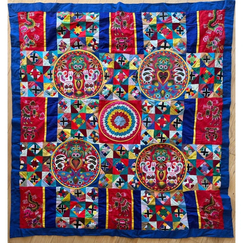 Vintage Handmade Chinese Bai Jia Patchwork Quilt Full